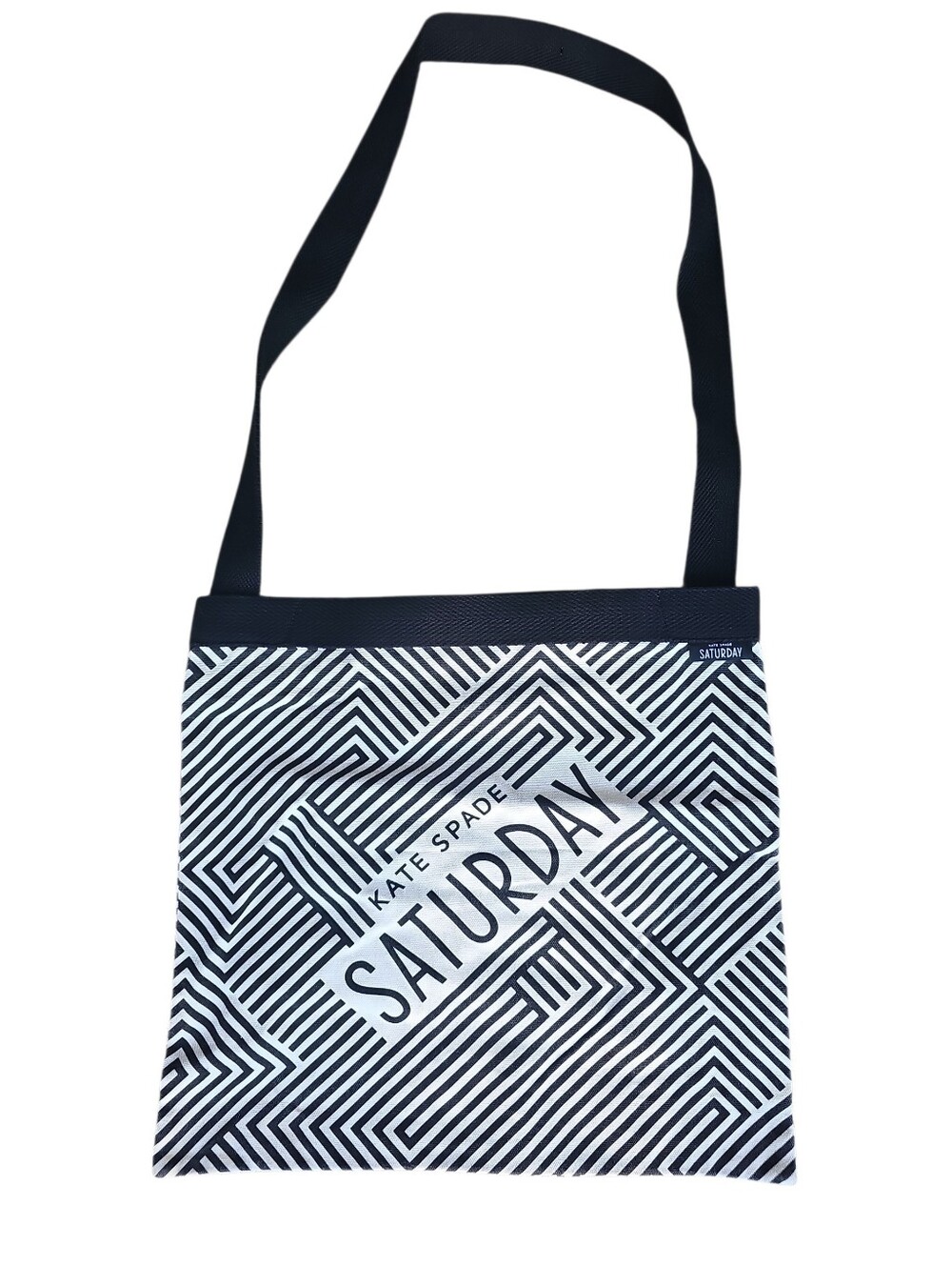 Kate Spade Saturday Black White Geometric Optical Illusion Maze Canvas Tote Bag